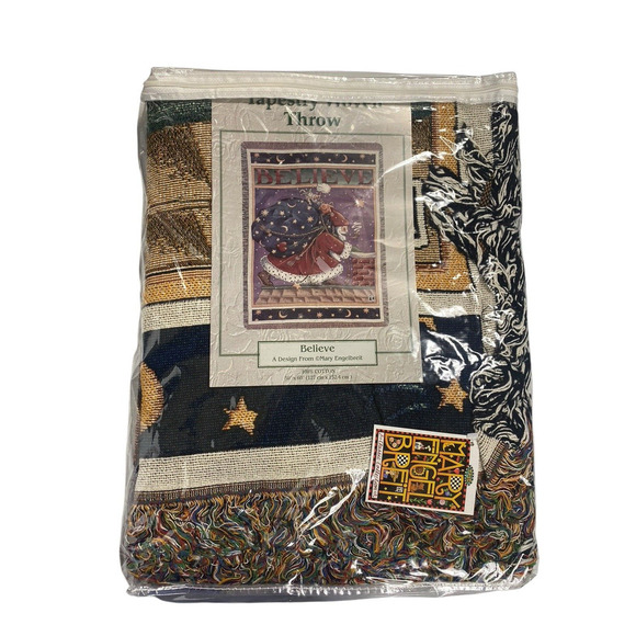 Mary Engelbreit Believe Tapestry Throw Blanket NEW Vintage Christmas Santa 50x60 - Picture 2 of 5